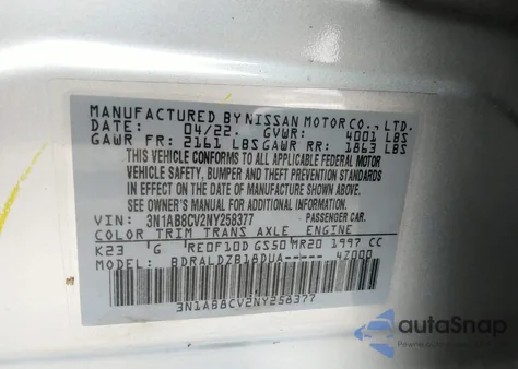 2022 Nissan Sentra Sv Xtronic Cvt from USA, damaged, VIN 3N1AB8CV2NY258377